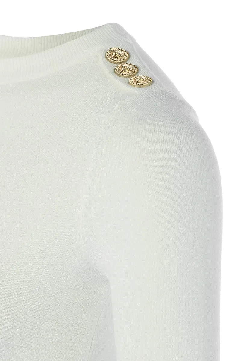Holland Cooper Buttoned Knit Crew Neck in Cream