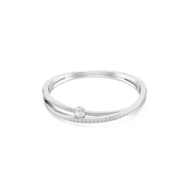 Hyperbola Rhodium Plated White Mixed Cuts Crystal Bangle
