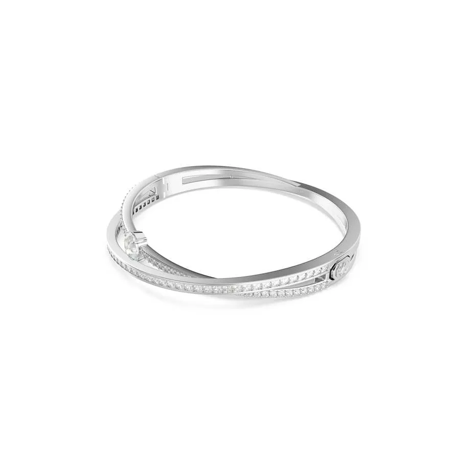 Hyperbola Rhodium Plated White Mixed Cuts Crystal Bangle