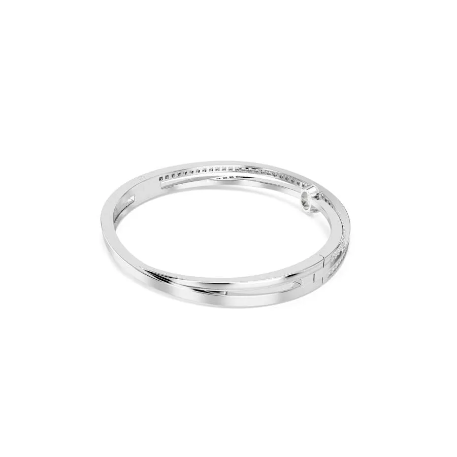 Hyperbola Rhodium Plated White Mixed Cuts Crystal Bangle