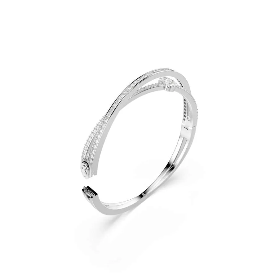 Hyperbola Rhodium Plated White Mixed Cuts Crystal Bangle