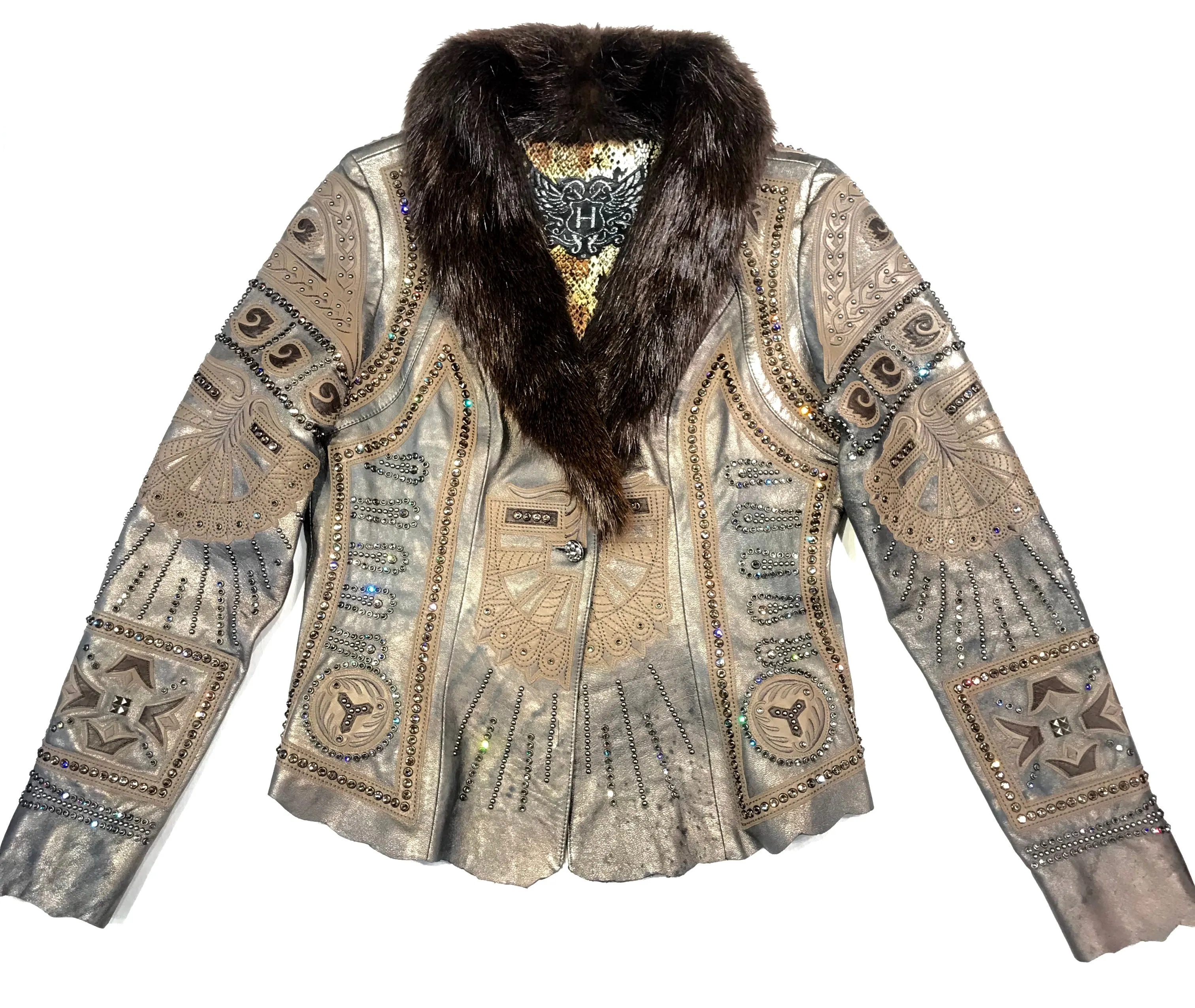 Kashani Mink Aztec Swarovski Crystal Jacket