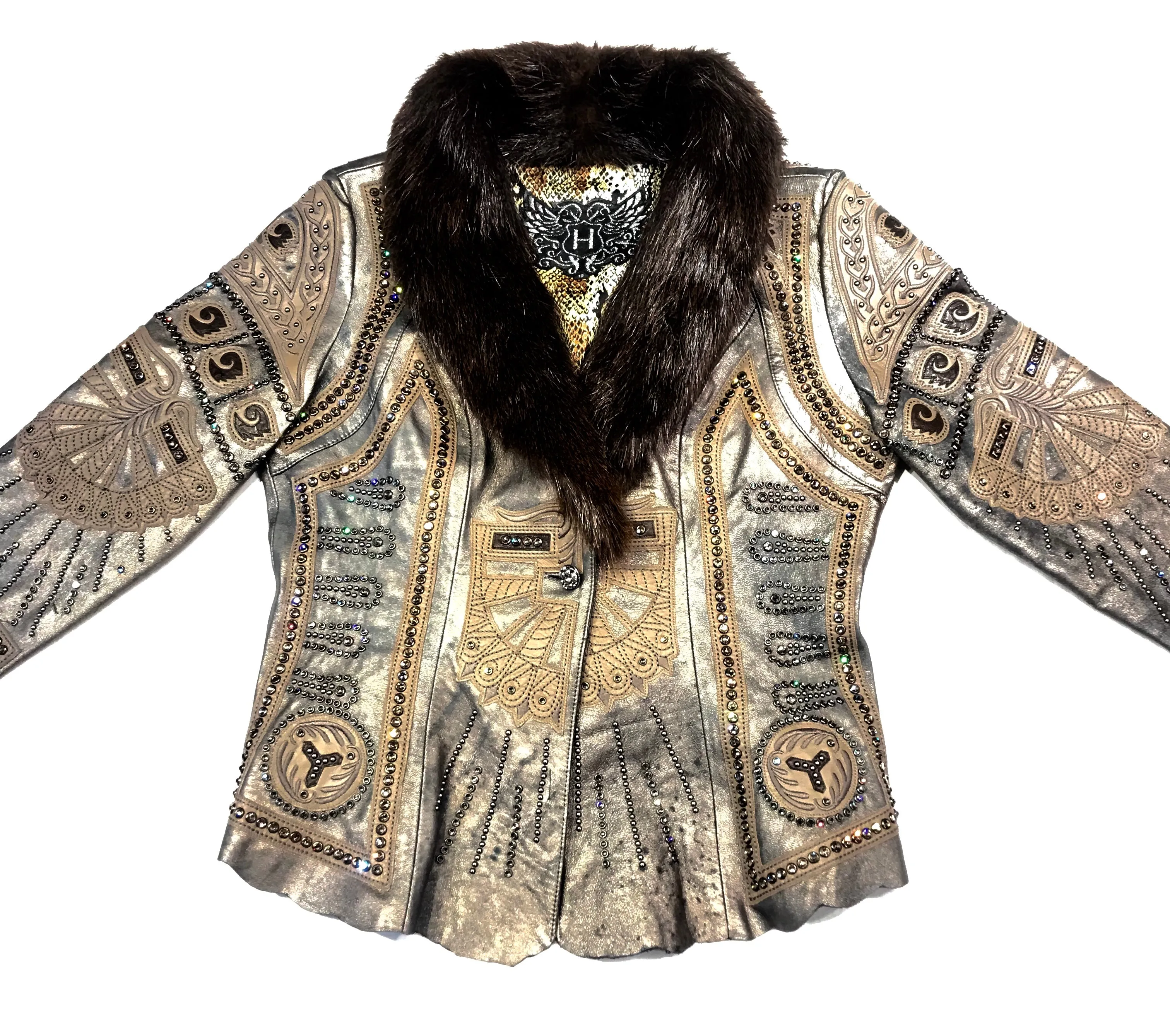 Kashani Mink Aztec Swarovski Crystal Jacket