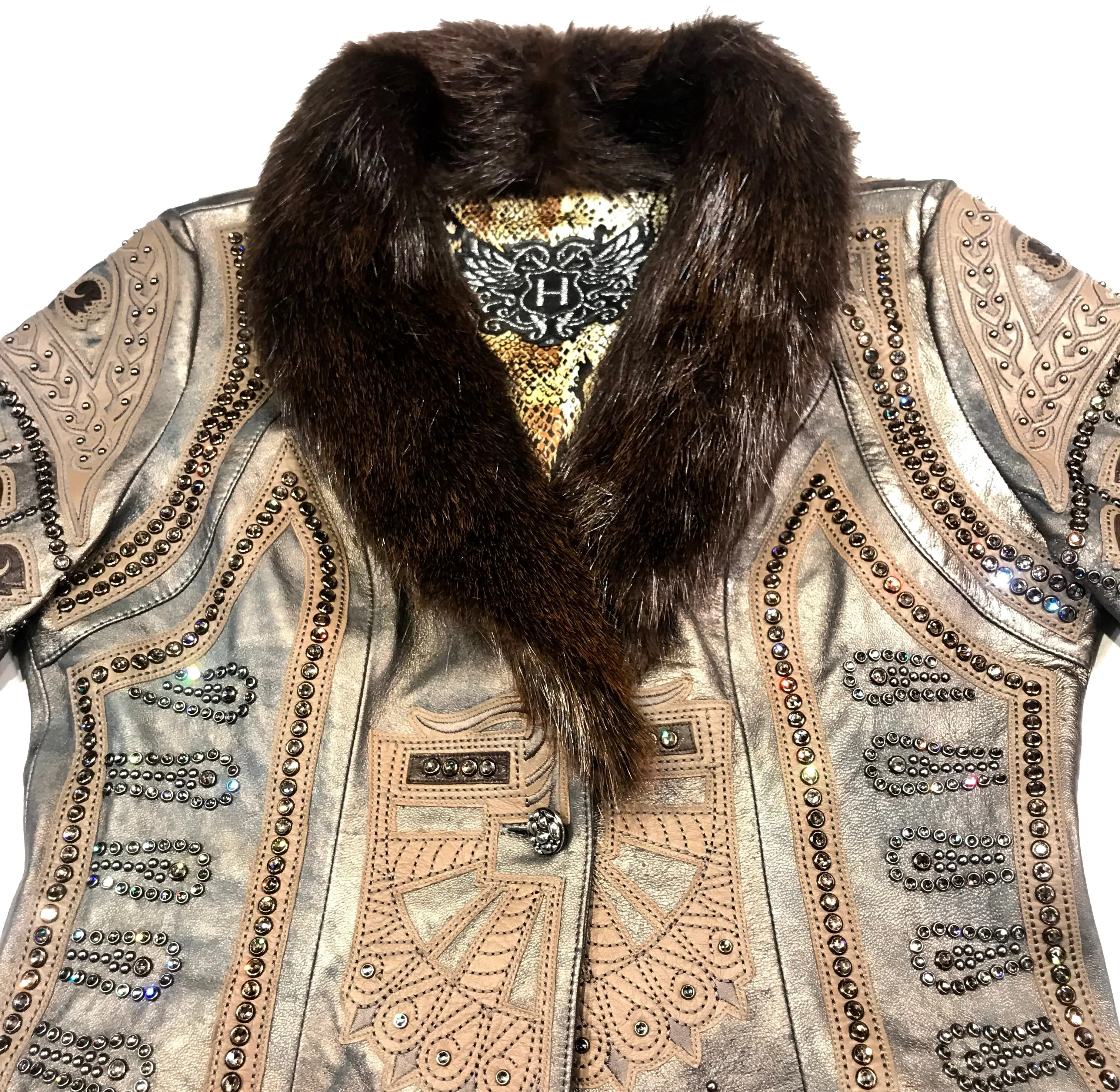 Kashani Mink Aztec Swarovski Crystal Jacket
