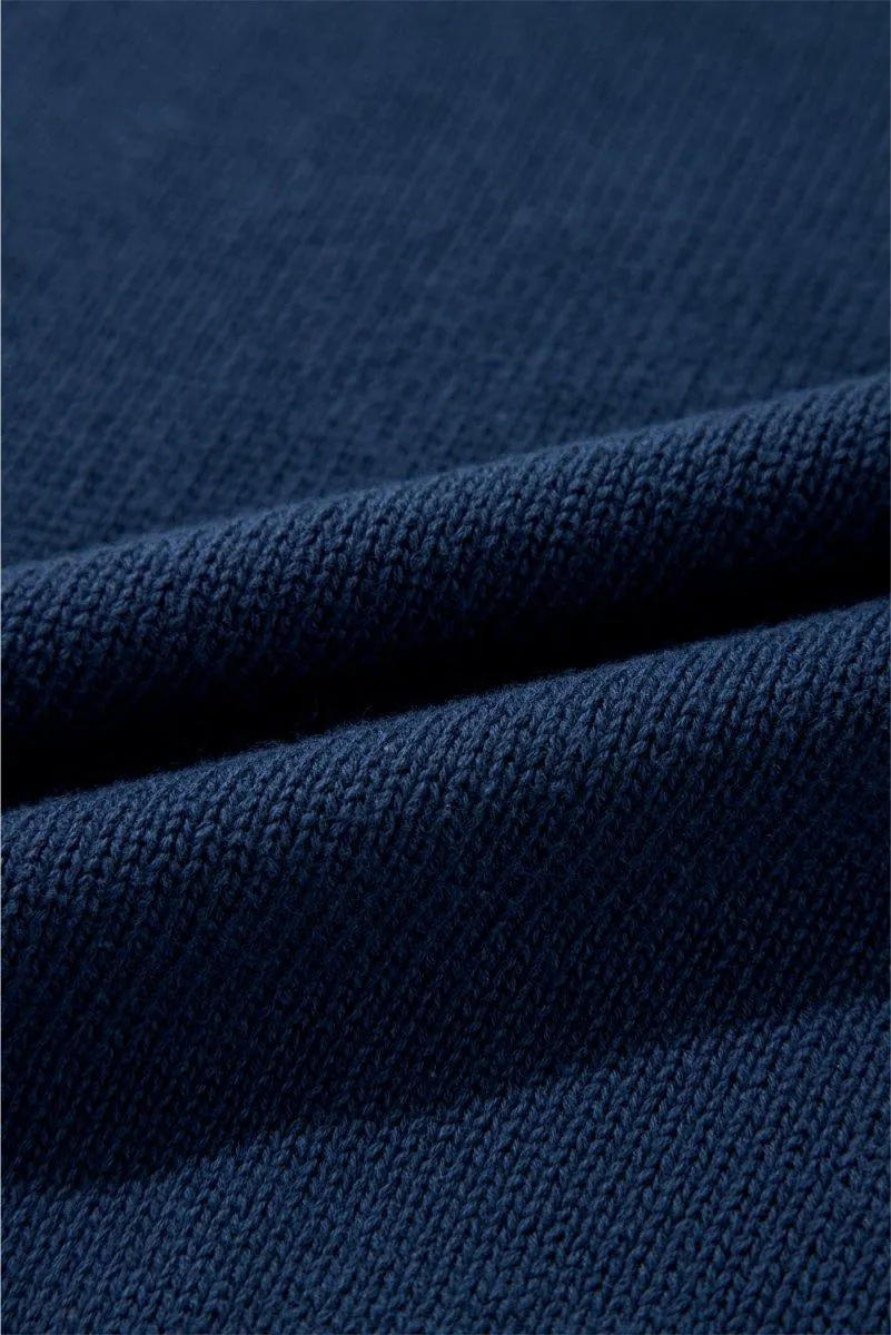 Knitted Navy Blue Star Drop Shoulder Sweater