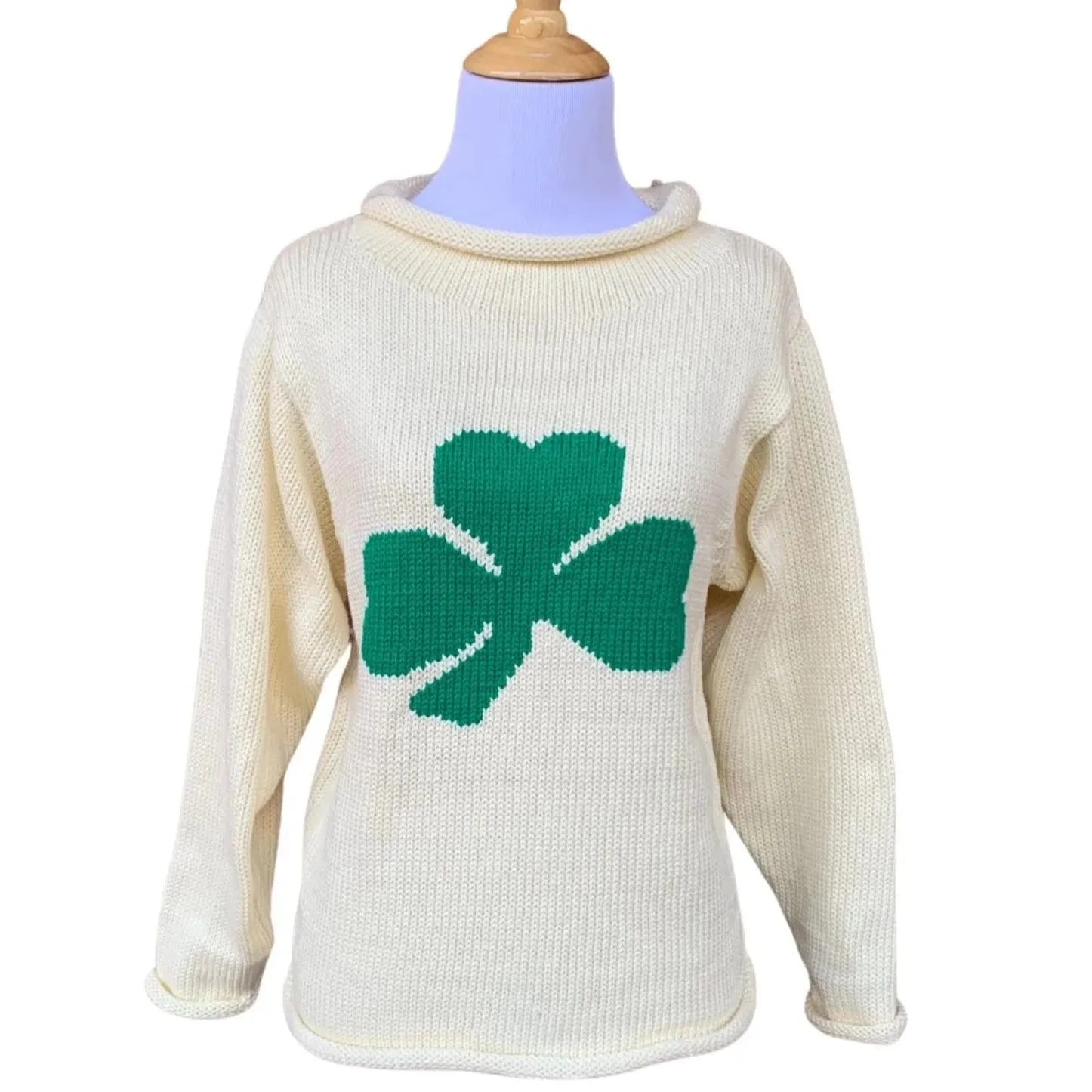Ladies Ivory Single Shamrock Sweater