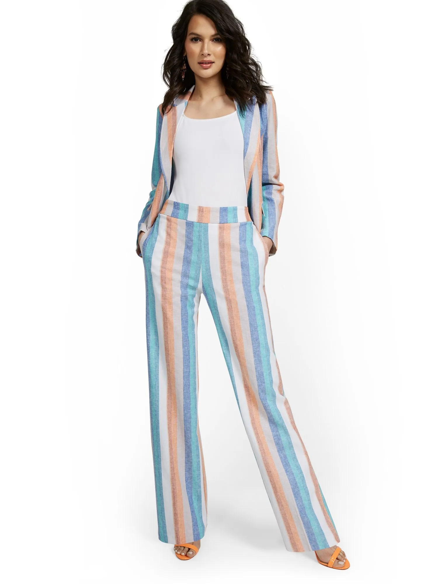 Linen-Blend High-Waisted Multistripe Wide-Leg Pant