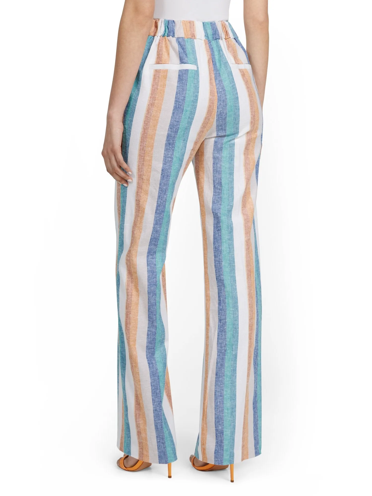Linen-Blend High-Waisted Multistripe Wide-Leg Pant