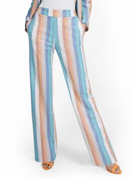 Linen-Blend High-Waisted Multistripe Wide-Leg Pant