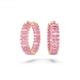 Matrix Rose Gold-Tone Plated Pink Baguette Cut Hoop Earrings 5657726