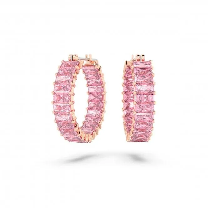 Matrix Rose Gold-Tone Plated Pink Baguette Cut Hoop Earrings 5657726
