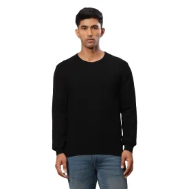 Men Black Structure Cable Acrylic Wool Blend Round Collar Sweaters