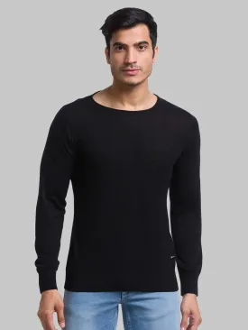 Men Black Structure Cotton Full Sleeve Sweaters