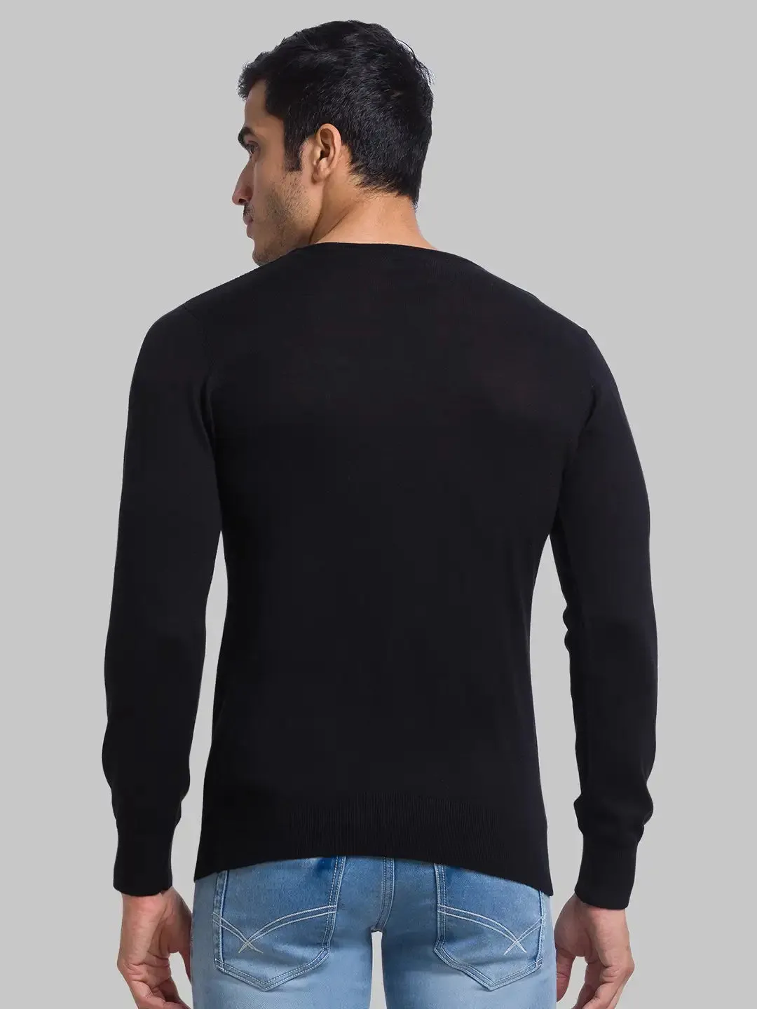 Men Black Structure Cotton Full Sleeve Sweaters