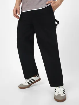 Men's Black Loose Baggy Fit Solid Carpenter Trouser Pant with 5 Pockets Non-Stretchable