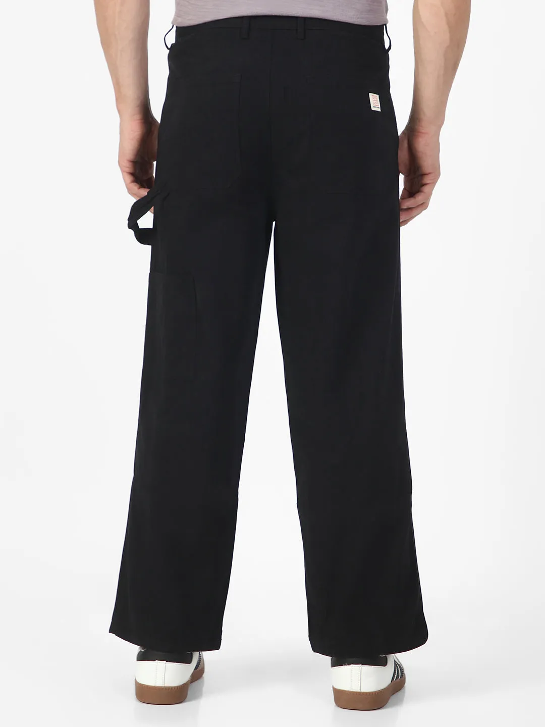 Men's Black Loose Baggy Fit Solid Carpenter Trouser Pant with 5 Pockets Non-Stretchable