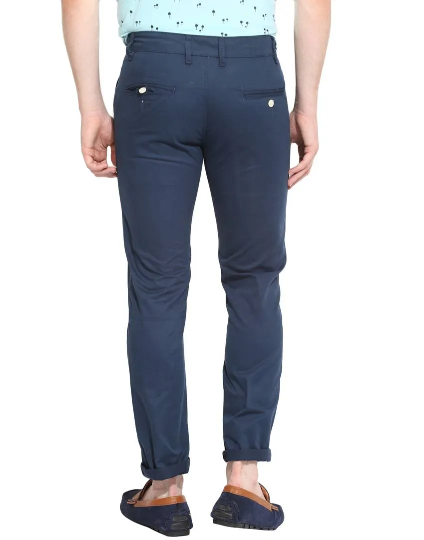 Men's Blue Cotton Solid Mid-Rise Casual Regular Fit Chinos