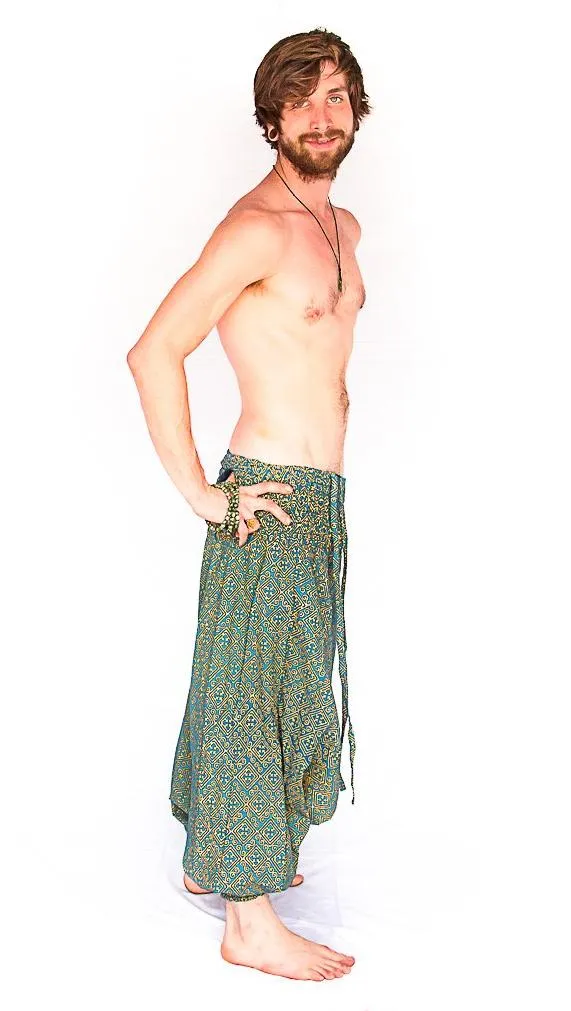 Men's Low Cut Harem Pants in Gold and Turquoise