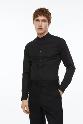 Muscle Fit Stand Up Shirt H&M, black
