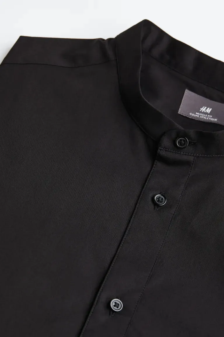 Muscle Fit Stand Up Shirt H&M, black