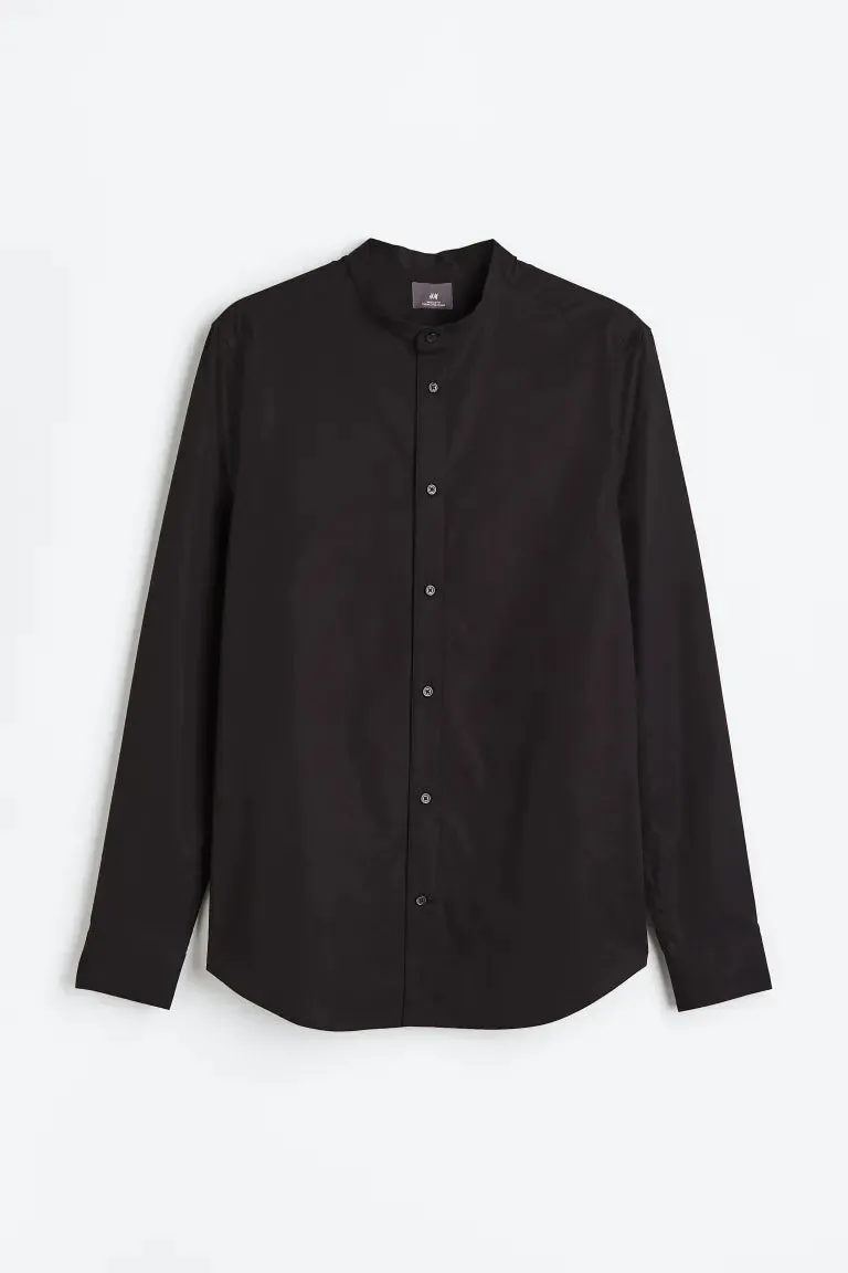 Muscle Fit Stand Up Shirt H&M, black