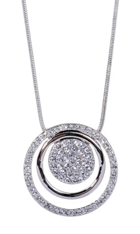 N7183 Rhodium Swarovski Triple Circle Pendant Necklace