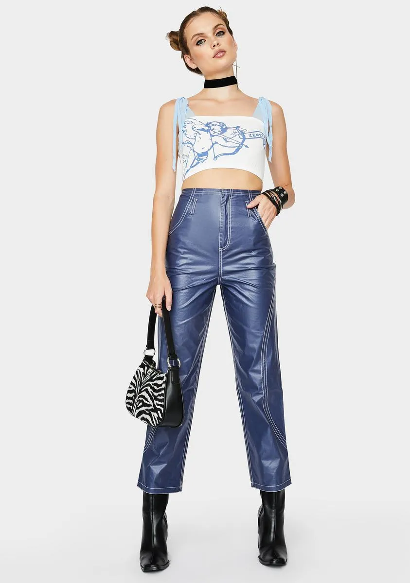 Navy Glossy High Waist Pants