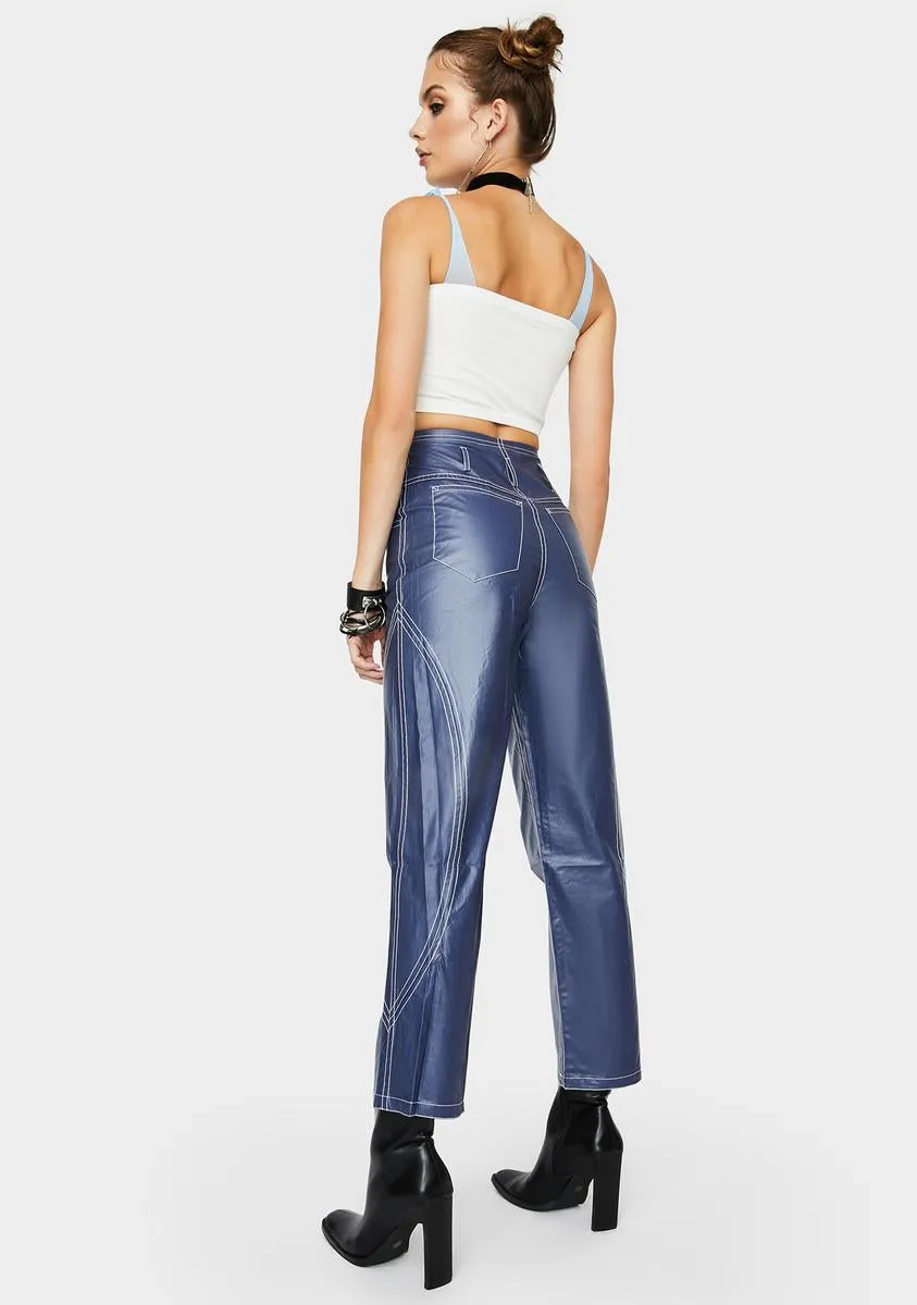 Navy Glossy High Waist Pants