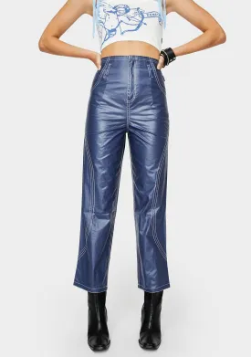 Navy Glossy High Waist Pants