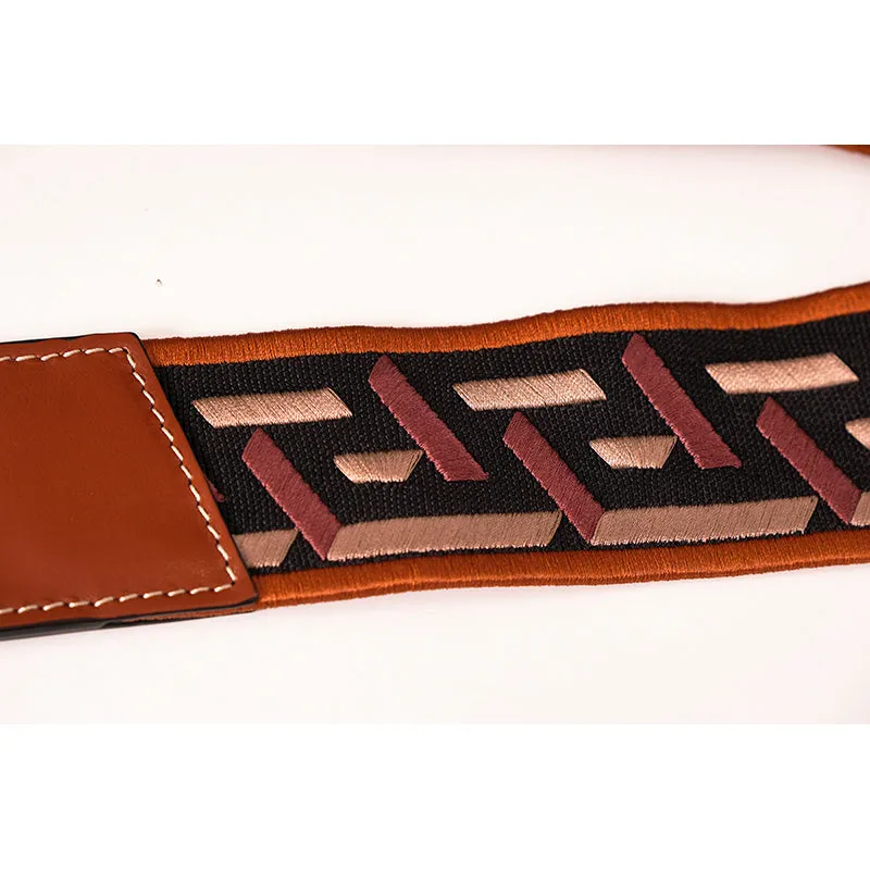NEW $425 VERSACE RUNWAY Cognac Nylon Leather LOGO LA GRECA Embroidered BAG STRAP