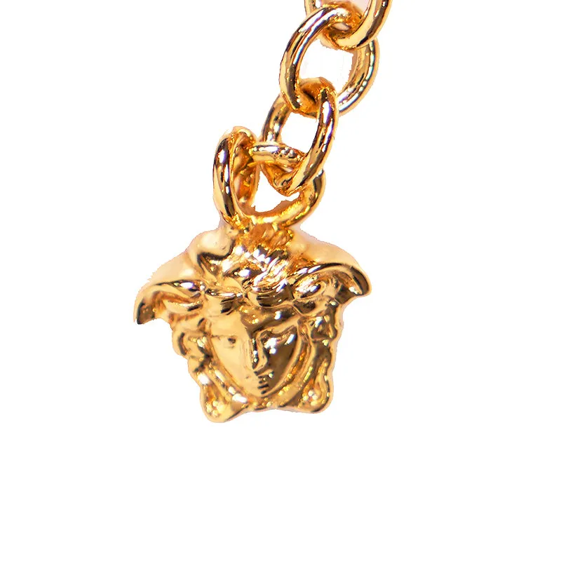 NEW $425 VERSACE TRIBUTE Gold Tone MEDUSA SAFETY PIN Charm Double Link BRACELET