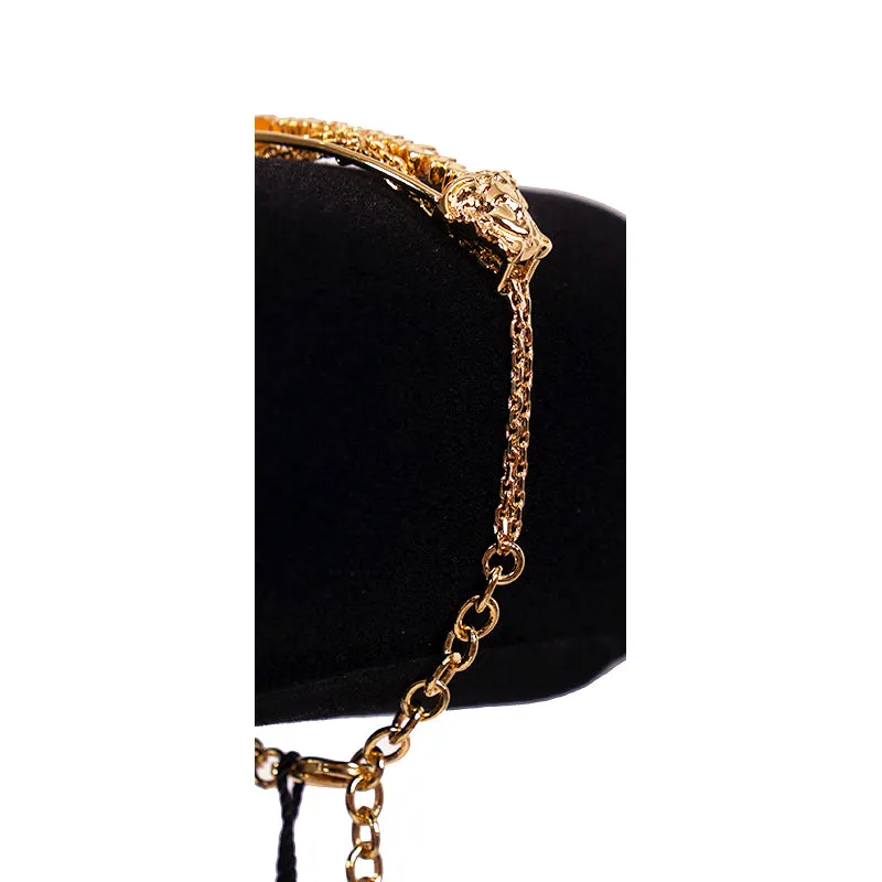 NEW $425 VERSACE TRIBUTE Gold Tone MEDUSA SAFETY PIN Charm Double Link BRACELET