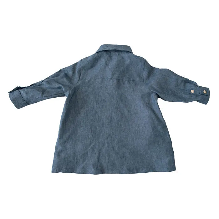 PAINTER DRESS - LINEN - BLUE