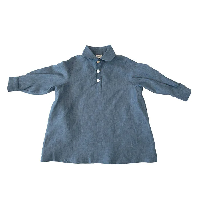 PAINTER DRESS - LINEN - BLUE