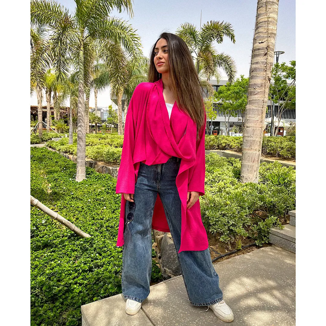 Pink front drape blouse