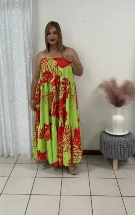 Plus Green & Red Maxi Dress
