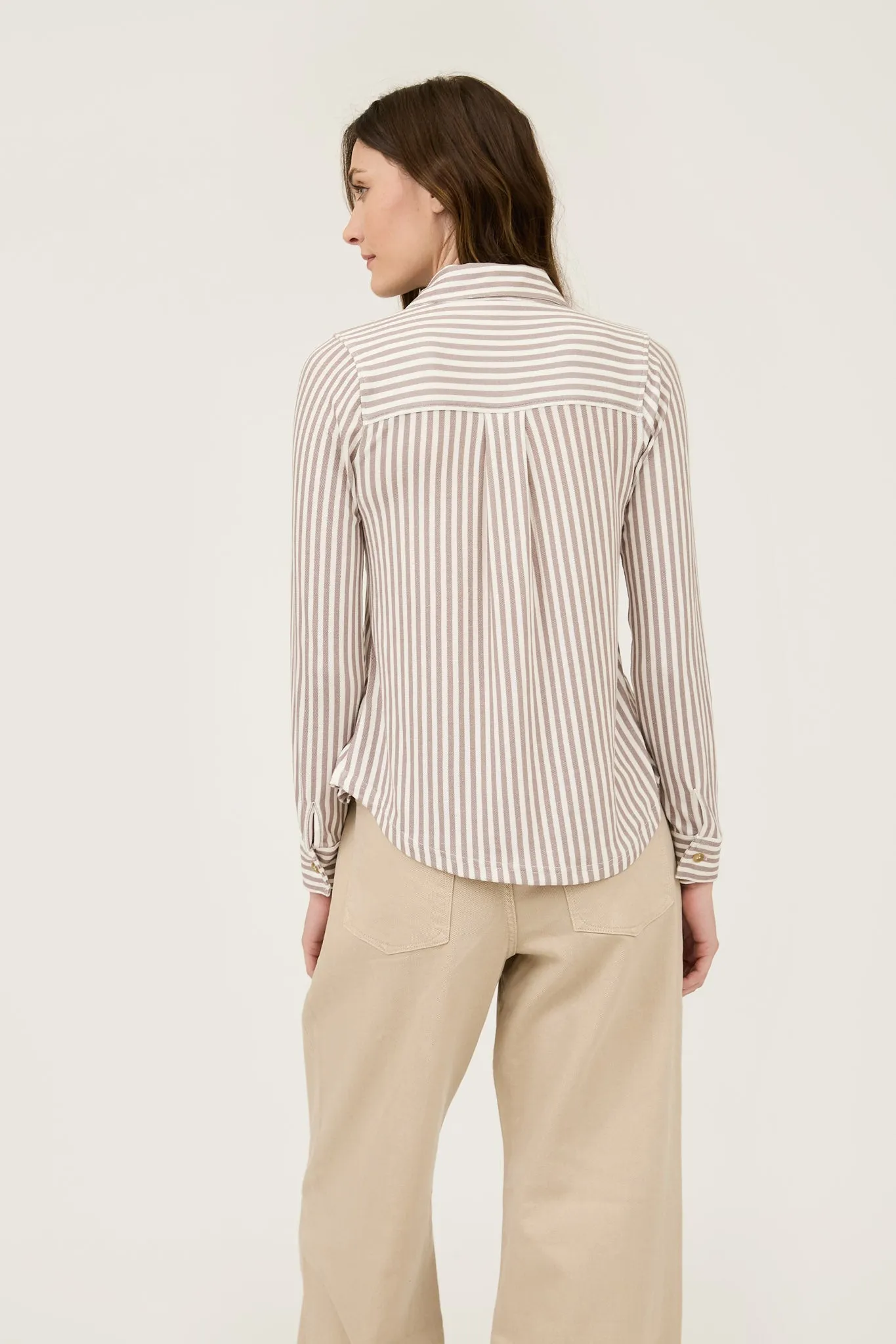 PLUS STRIPE COLLARED LONG SLEEVE BUTTON DOWN SHIRT