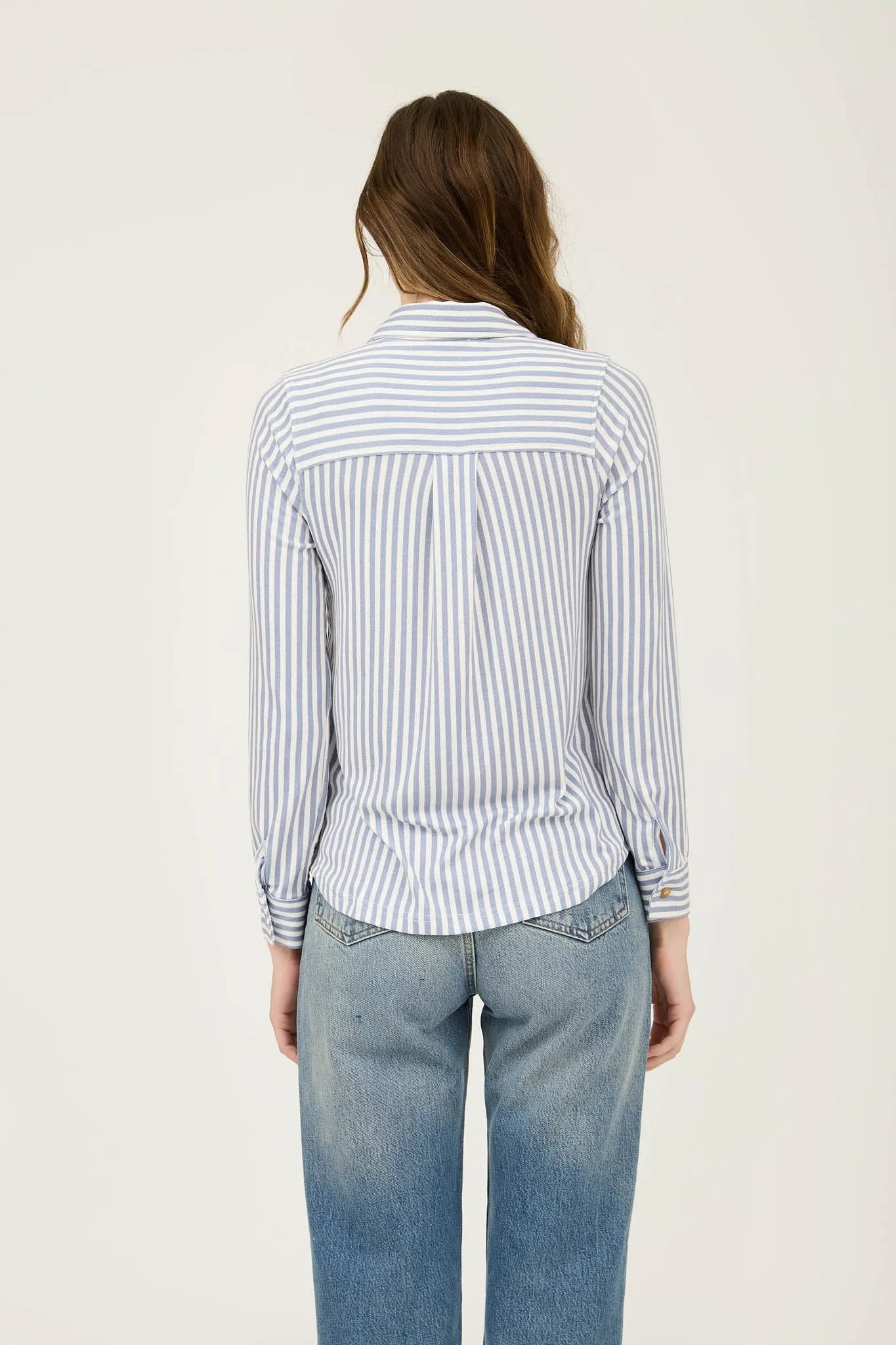 PLUS STRIPE COLLARED LONG SLEEVE BUTTON DOWN SHIRT