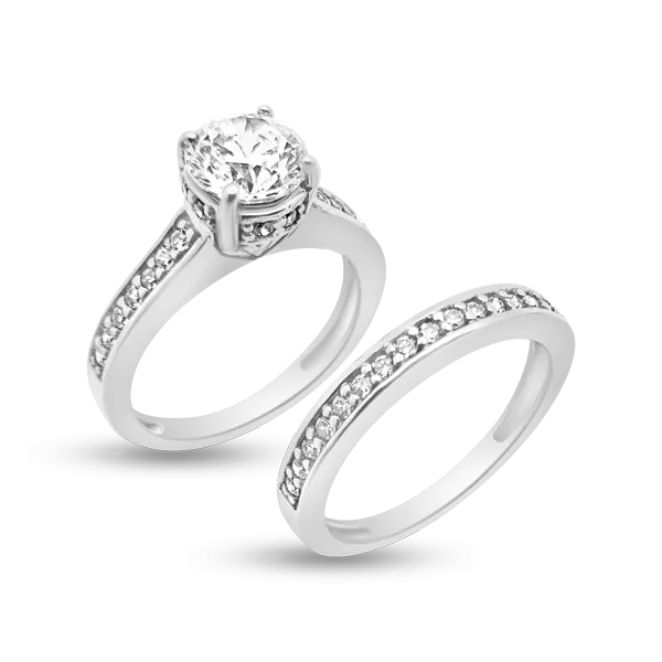 RR-138 & BRR-138: Yellow,White and Rose Gold Swarovski Zirconia Engagement and Wedding set (2pcs)