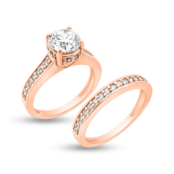 RR-138 & BRR-138: Yellow,White and Rose Gold Swarovski Zirconia Engagement and Wedding set (2pcs)
