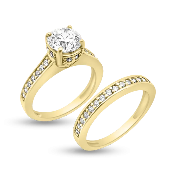 RR-138 & BRR-138: Yellow,White and Rose Gold Swarovski Zirconia Engagement and Wedding set (2pcs)