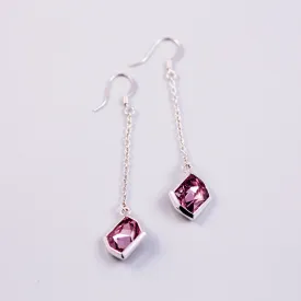 Silver & Pink Crystal Diamond Drop Earrings