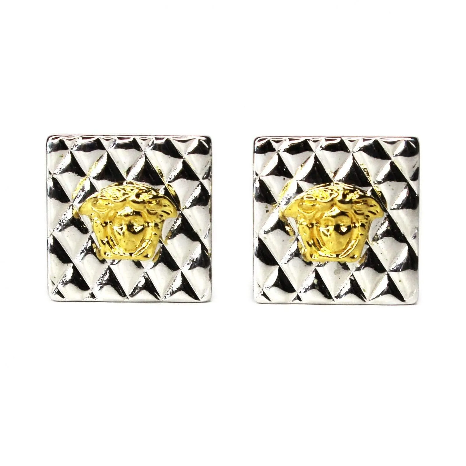 Silver/ Gold Vintage Versace Quilted Medusa Head Earrings