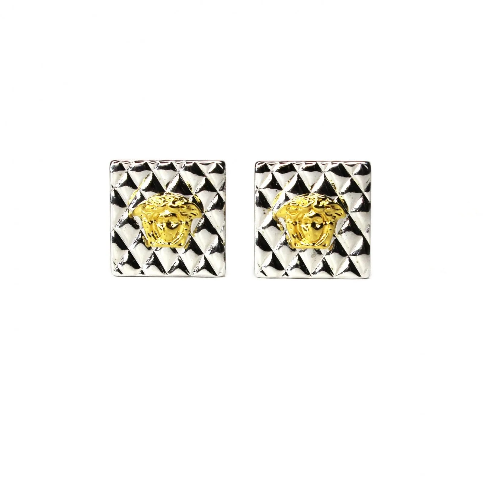Silver/ Gold Vintage Versace Quilted Medusa Head Earrings