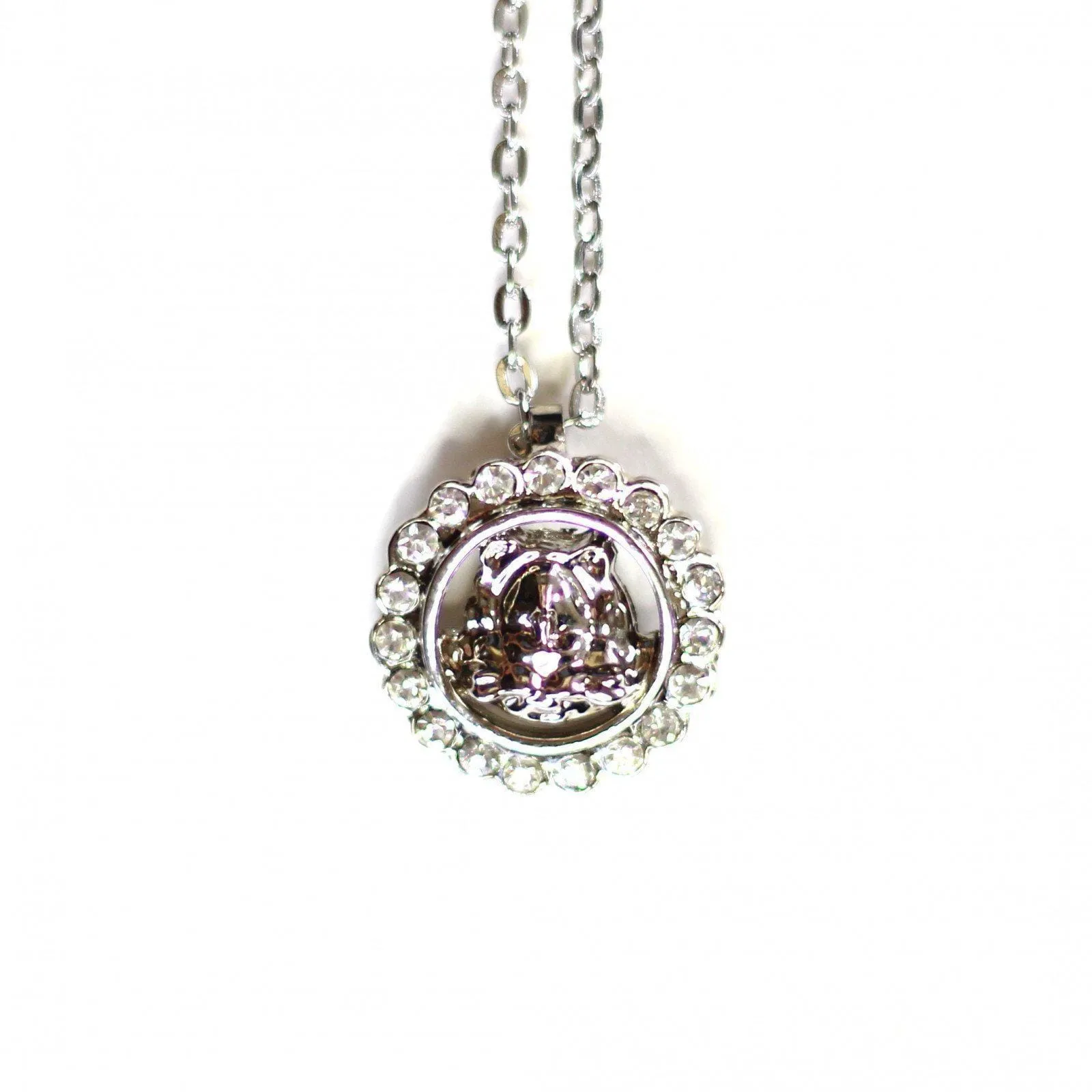 Small Silver Gianni Versace Upside Down Medusa Head Pendent Chain with Crystal Accents