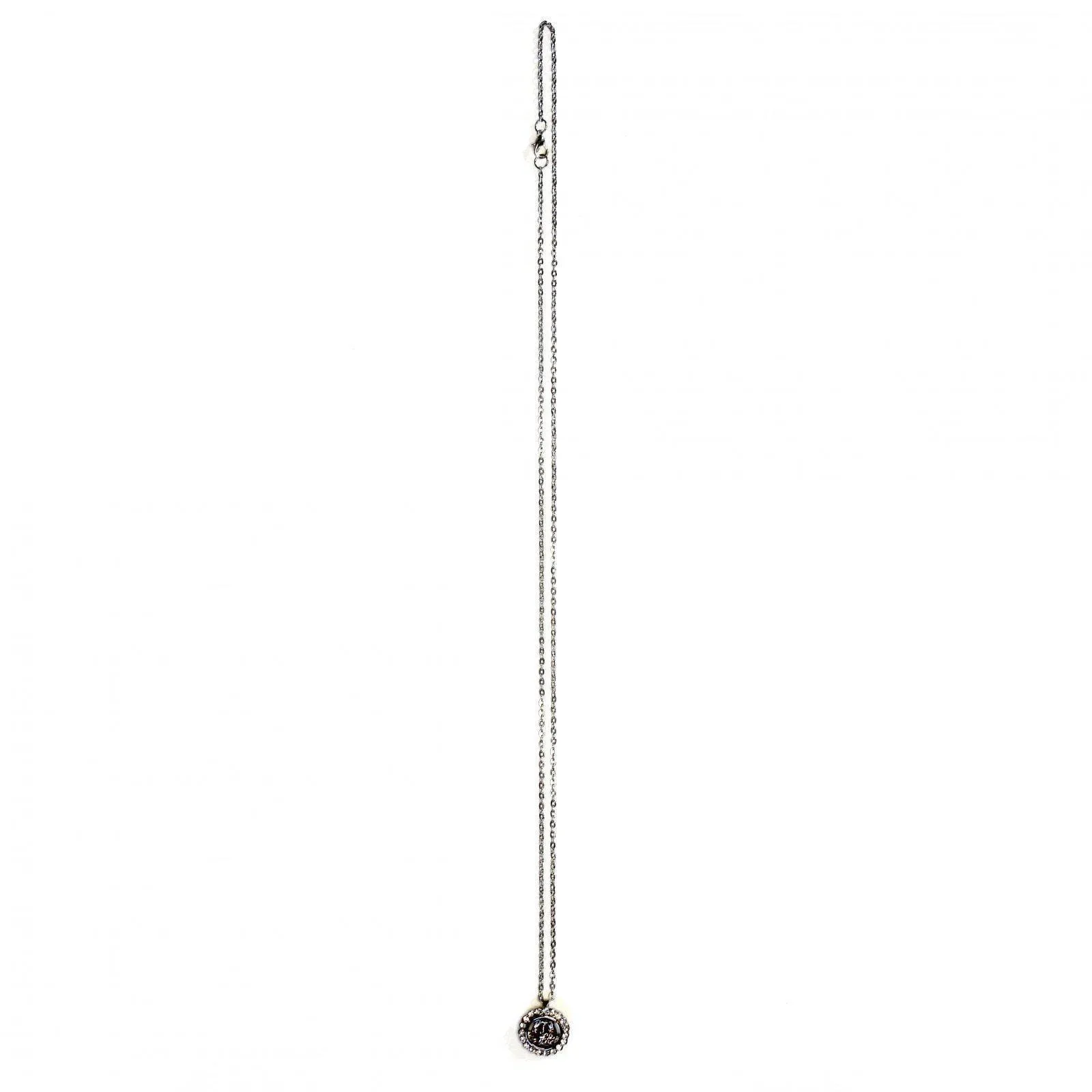 Small Silver Gianni Versace Upside Down Medusa Head Pendent Chain with Crystal Accents
