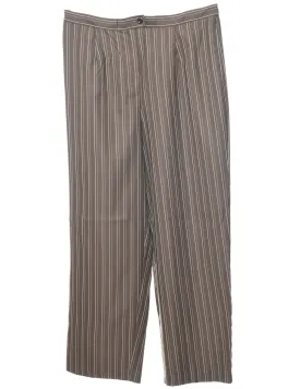 Striped Brown & White Tapered Trousers - W34 L29