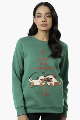 Ugly Christmas Sweater Pug Print Christmas Sweater - Green