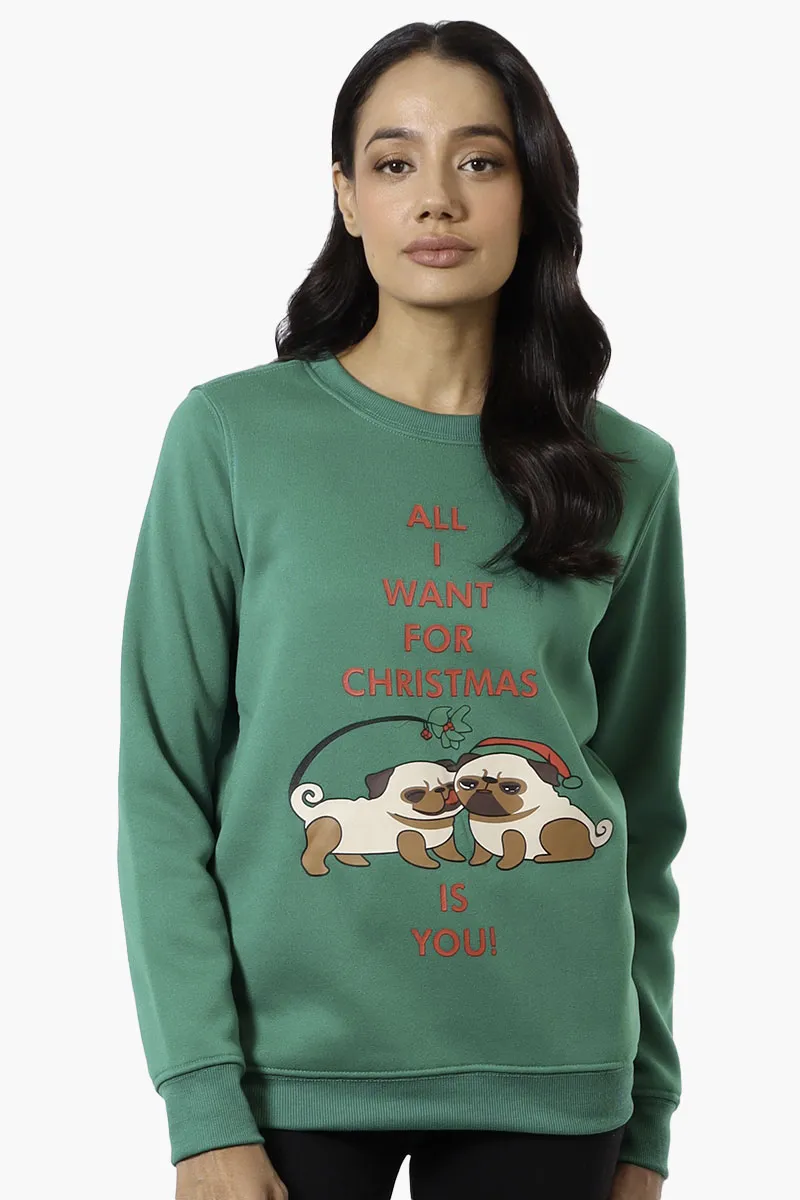 Ugly Christmas Sweater Pug Print Christmas Sweater - Green
