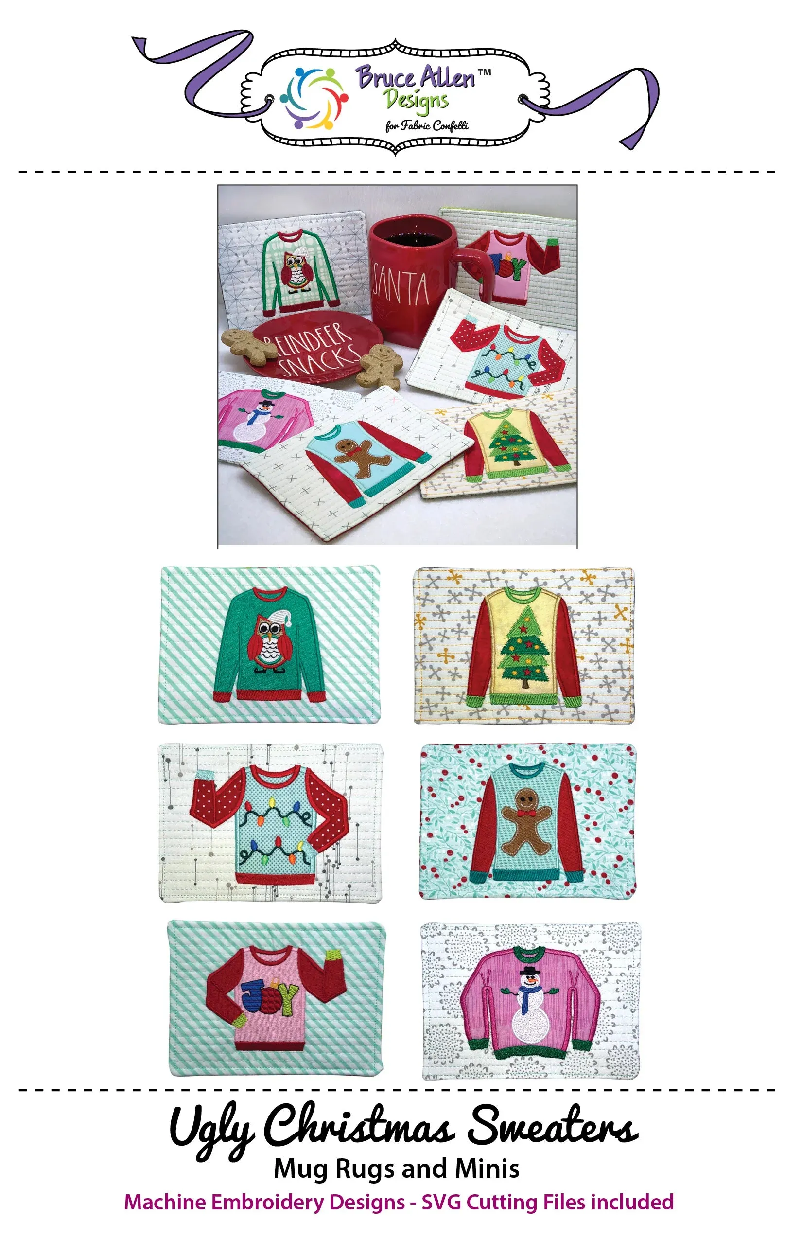 Ugly Christmas Sweaters Mug Rugs and Minis Downloadable Pattern